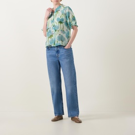Graphic Floral Ruffle Blouse