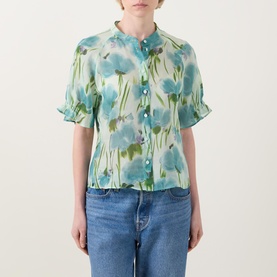 Graphic Floral Ruffle Blouse
