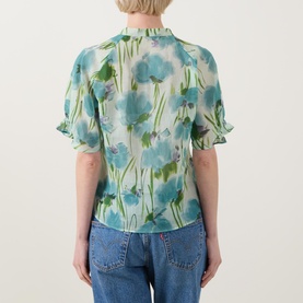 Graphic Floral Ruffle Blouse