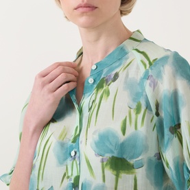 Graphic Floral Ruffle Blouse