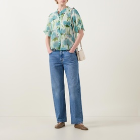 Graphic Floral Ruffle Blouse
