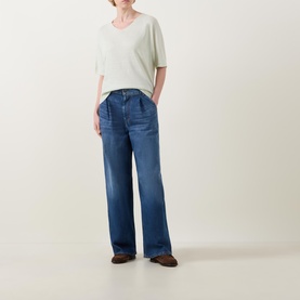 Ribbed Trim Linen Sweater