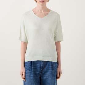 Ribbed Trim Linen Sweater