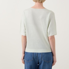 Ribbed Trim Linen Sweater