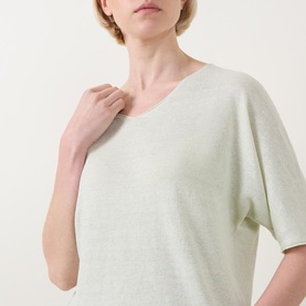 Ribbed Trim Linen Sweater