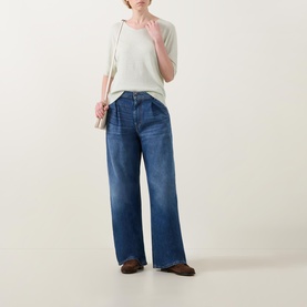 Ribbed Trim Linen Sweater