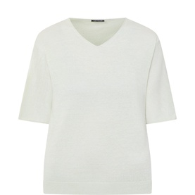 Ribbed Trim Linen Sweater