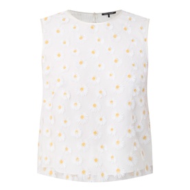 Embroidered Daisy Tulle Top