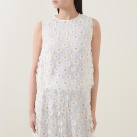 Embroidered Daisy Tulle Top
