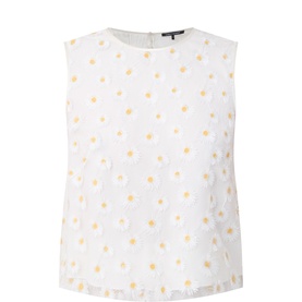 Embroidered Daisy Tulle Top