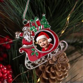 Santa On Sleigh Photo Frame Tree Decoration