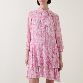 Retro Tie-Neck Mini Shirt Dress