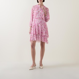 Retro Tie-Neck Mini Shirt Dress