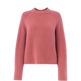 Whistles Aria Pullover Sweater in pink with ribbed seams, round neckline, long raglan sleeves and relaxed fit