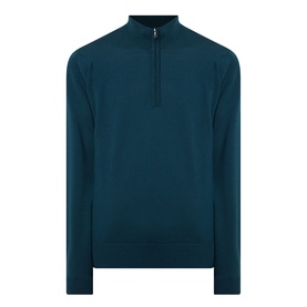 John Smedley Tapton Extra Fine Knit Half-Zip Sweater in Richardson green, ribbed trims, high neck, long sleeves