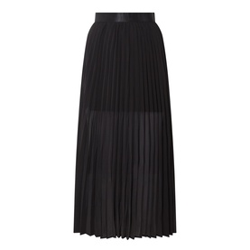 Selected Femme Millie Pliss&eacute; Pleated Skirt in black, midi length, high-rise waistband with semi-sheer pleated skirt panel