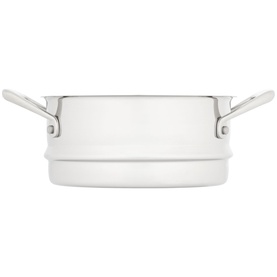 Stellar Origin Steel Seven-Piece Cookware Set silver stainless steel steamer insert with dual handles, shown solo