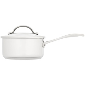 Stellar Origin Steel Seven-Piece Cookware Set silver stainless steel saucepan with glass lid and long handle, induction suitable