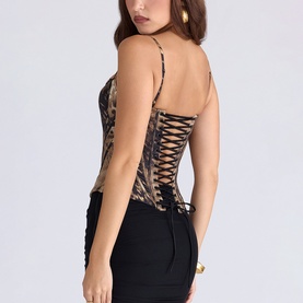 Cadie Leopard Satin Corset Top
