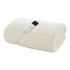 Cable Sherpa Heated Throw Cream