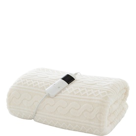 Cable Sherpa Heated Throw Cream