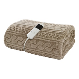 Cable Sherpa Heated Throw Taupe