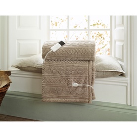 Cable Sherpa Heated Throw Taupe