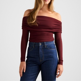Kaia Ruched Mesh Bardot Top