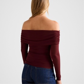 Kaia Ruched Mesh Bardot Top