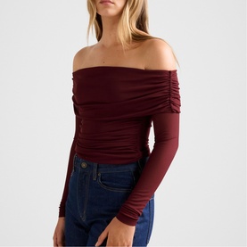 Kaia Ruched Mesh Bardot Top