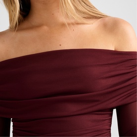 Kaia Ruched Mesh Bardot Top