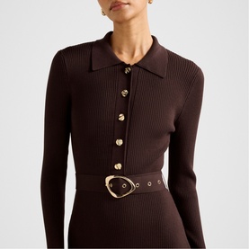 Kelani Belted Ribbed Knit Dress