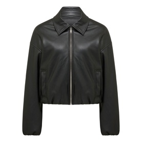 Mattie Cropped Faux Leather Bomber Jacket