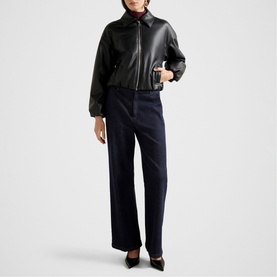 Mattie Cropped Faux Leather Bomber Jacket