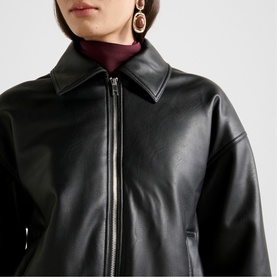 Mattie Cropped Faux Leather Bomber Jacket