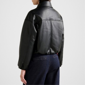 Mattie Cropped Faux Leather Bomber Jacket