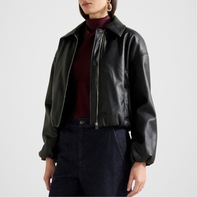 Mattie Cropped Faux Leather Bomber Jacket