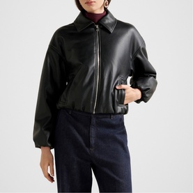 Mattie Cropped Faux Leather Bomber Jacket