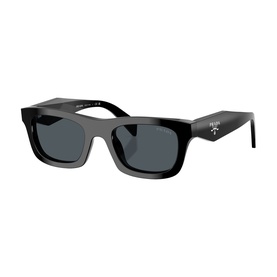 Prada Pillow Sunglasses PR C06S in black acetate with full rim pillow frame and dark grey lenses, gold Prada logo on temples