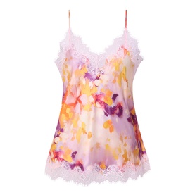 Lace Trim Printed Silk Cami