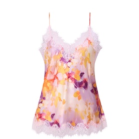 Lace Trim Printed Silk Cami