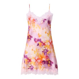 Lace Trim Printed Silk Chemise
