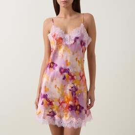 Lace Trim Printed Silk Chemise