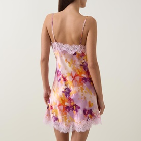 Lace Trim Printed Silk Chemise