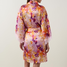 Lace Trim Printed Silk Kimono