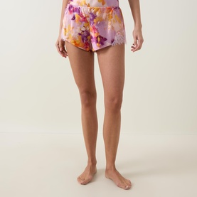 Lace Trim Printed Silk Shorts