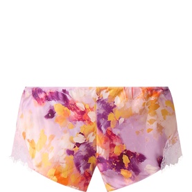 Lace Trim Printed Silk Shorts