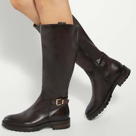 Tabbey Buckle Leather Knee High Boots