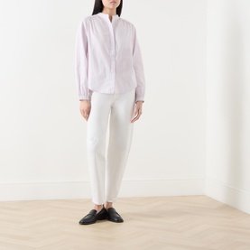 Striped Band Collar Blouse