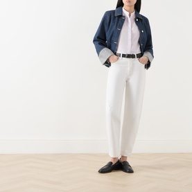 Striped Band Collar Blouse